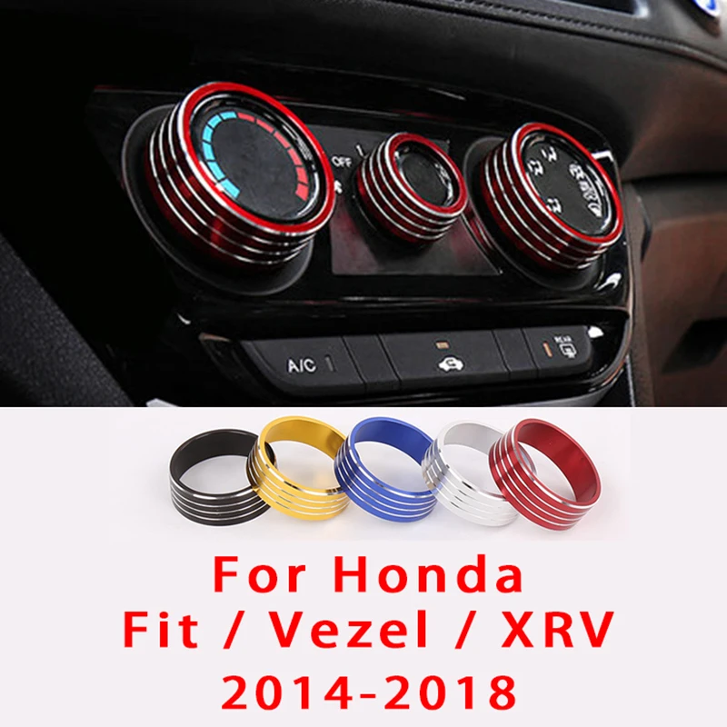 3ppcs Metall knopf Dekoration Ring Mittel konsole AC Bedienfeld Verkleidung für Honda 2010-2017 fit Vezel Xrv Innen zubehör