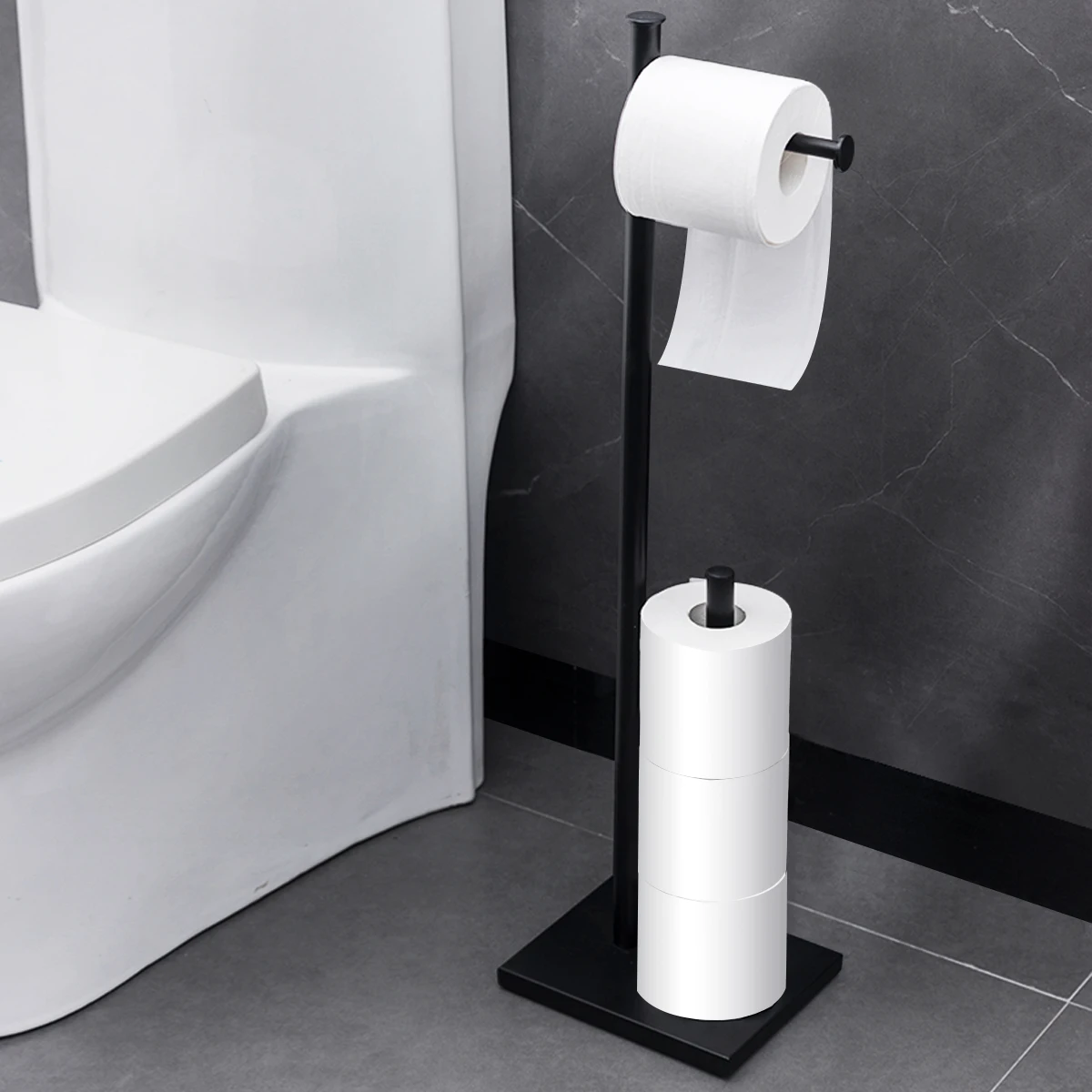 

1 шт., матовый черный высококачественный напольный держатель для бумажных полотенец, стеллаж для хранения рулонной бумаги в ванной комнате, вешалка для туалетной бумаги
