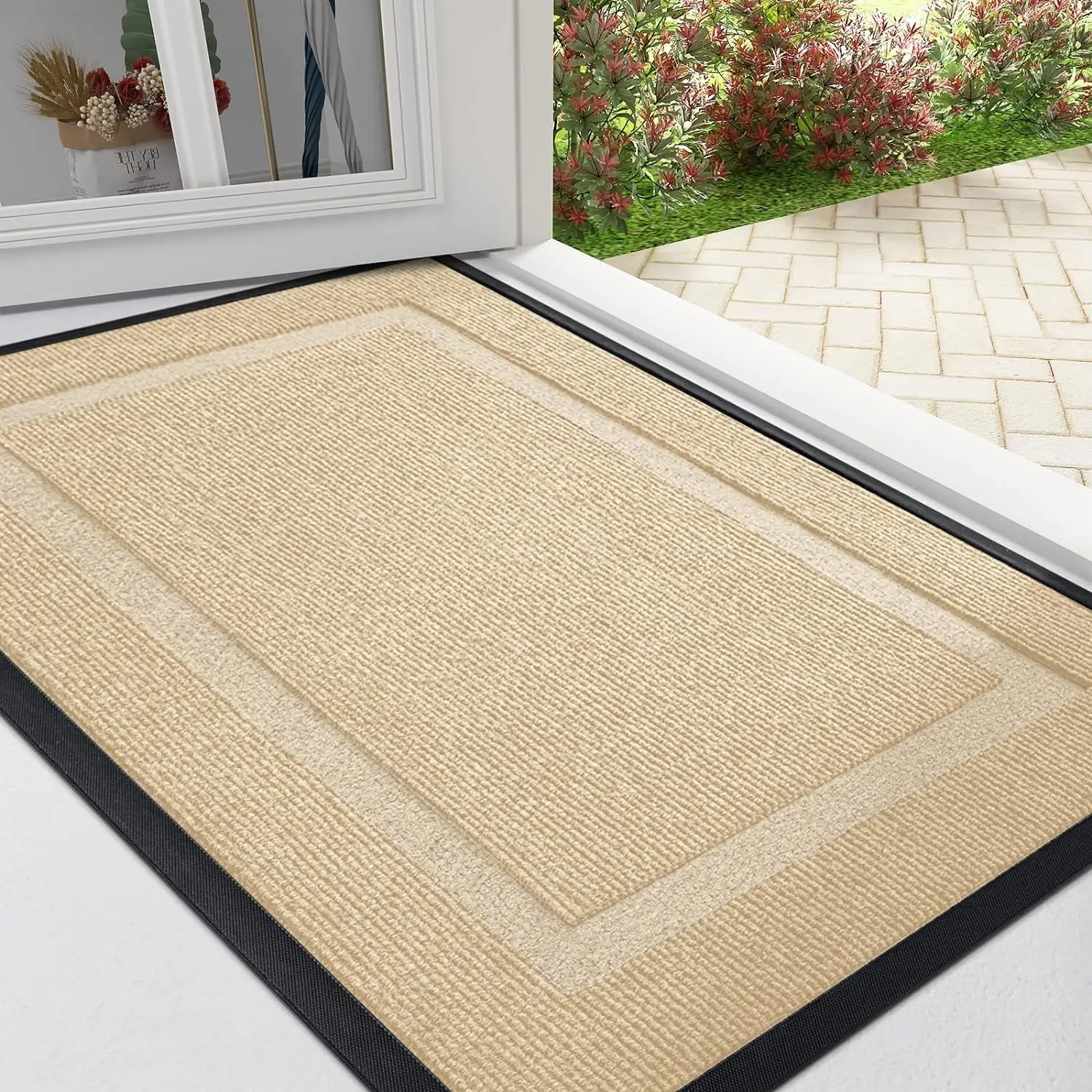 Homaxy Door Mat Indoor Outdoor Entrance Waterproof All-Season Rubber Home Door Mat Fade Resistant Low Profile Easy Clean DoorMat