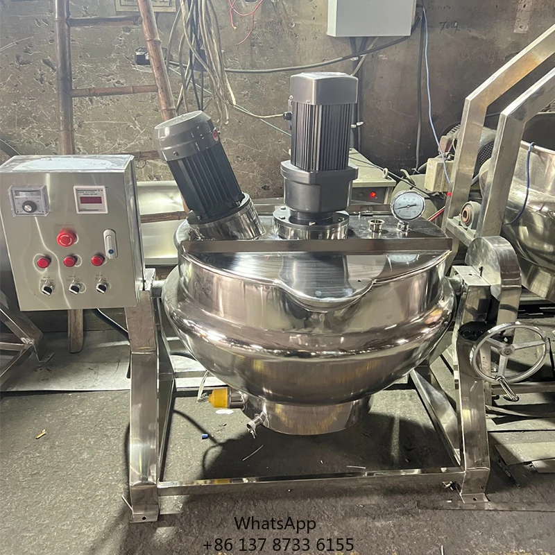 400 Liter Stainless Steel Vertical Electric Gas Steam Heating Jacketed Kettle With Agitator And Homogenizer