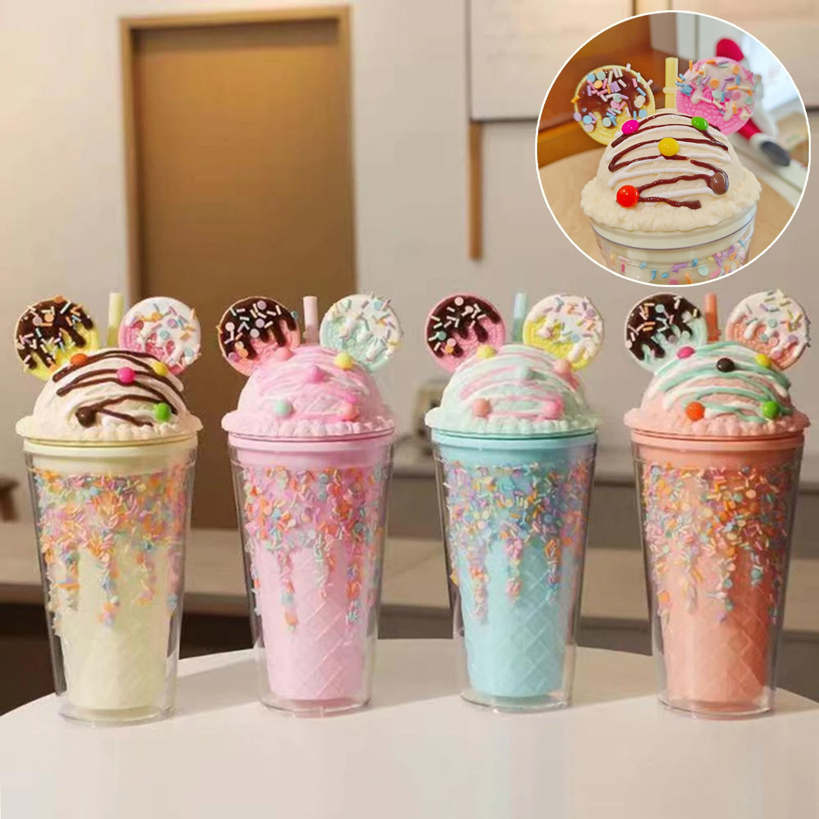 زجاجة ماء لطيفة مع ترتر للفتيات ، خالية من بيسفينول أ ، كوب مزدوج الجدار مع قش ، قابل لإعادة الاستخدام ، كوب سموذي ، أدوات شرب ، هدية عيد الميلاد ، #1