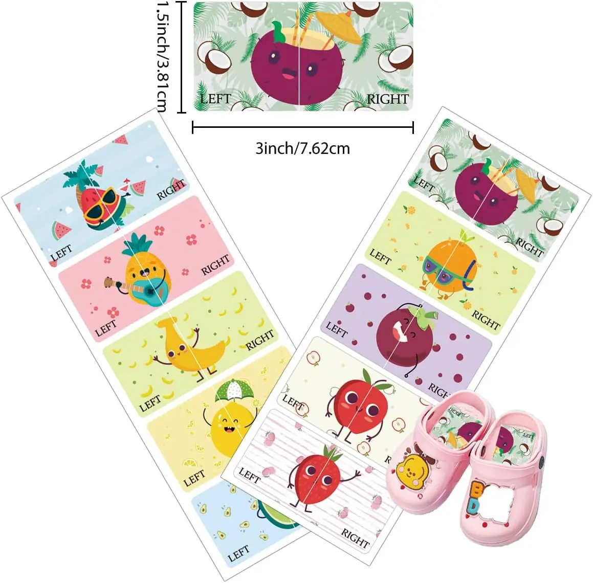

Fruit Kids Shoe Labels Cute Animal Right Left Sole Stickers for Children Boys & Girls Shoes Organization
