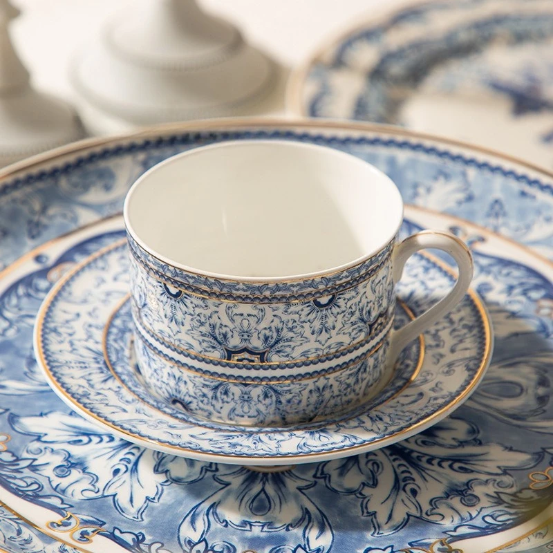 Turkish Style Simple Coffee Cup Saucer Set Gold Rim Ceramic Afternoon Tea Drinkware for Home Kitchen Gift Coffee Cup Set view 2