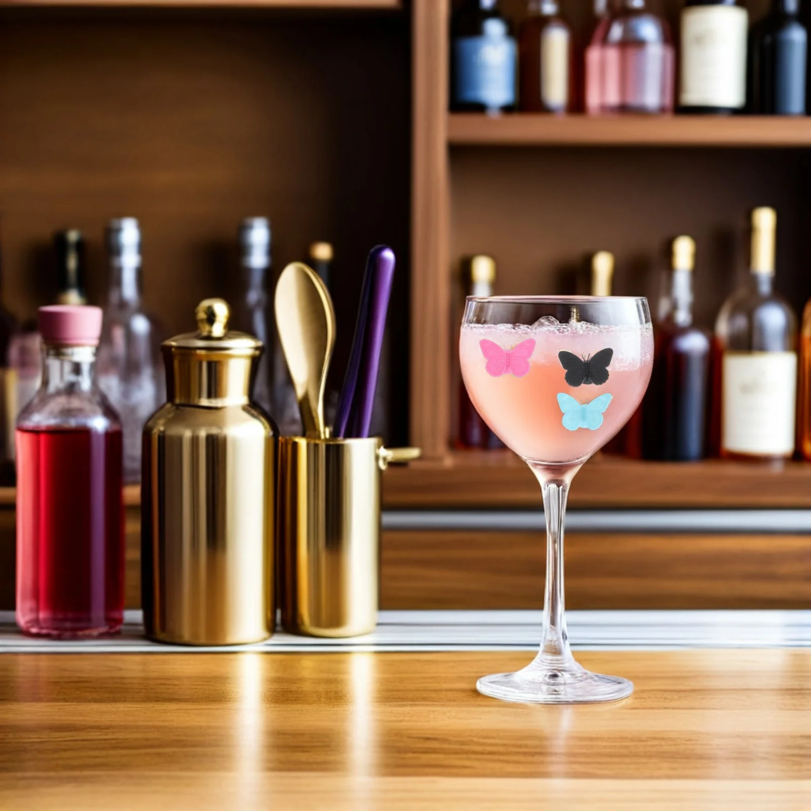 

24 Pcs Wine Glasses Drinking Name Tags Maker Butterfly Identifier Mug Cocktail Markers for Silicone Identifiers