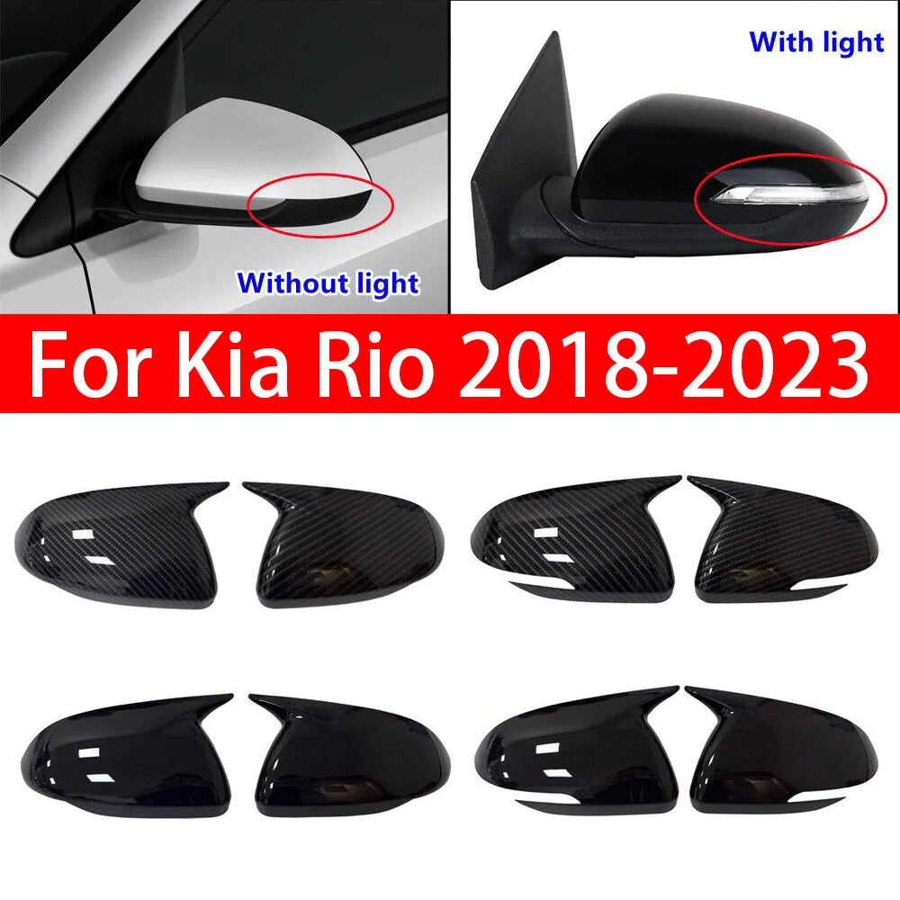 

For For Kia Rio 2018-2023 Car Sticker Rearview Side Mirror Cover Wing Cap Exterior Door Rear View Case Trim Carbon Fiber Look