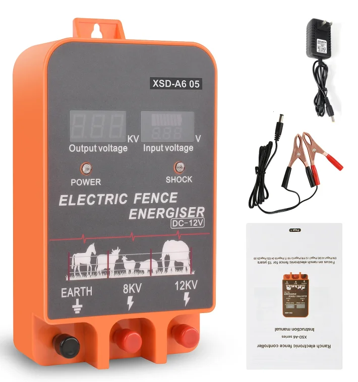 5-10KM Schrikdraadapparaat 2.5 Joule Met LCD Display 12V Energizer Controller voor Boerderij Vee Koeien vee Paard