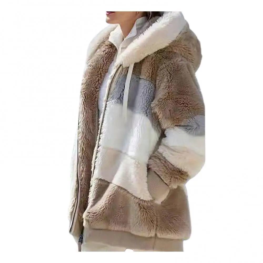 Chaqueta con capucha de manga larga para mujer, abrigo cálido con cremallera de bloque de Color, Otoño e Invierno