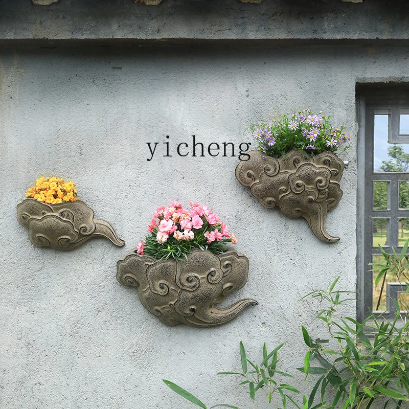 

XL New Chinese Style Courtyard Flower Pot Outdoor Garden Balcony Wall Decoration Ornament