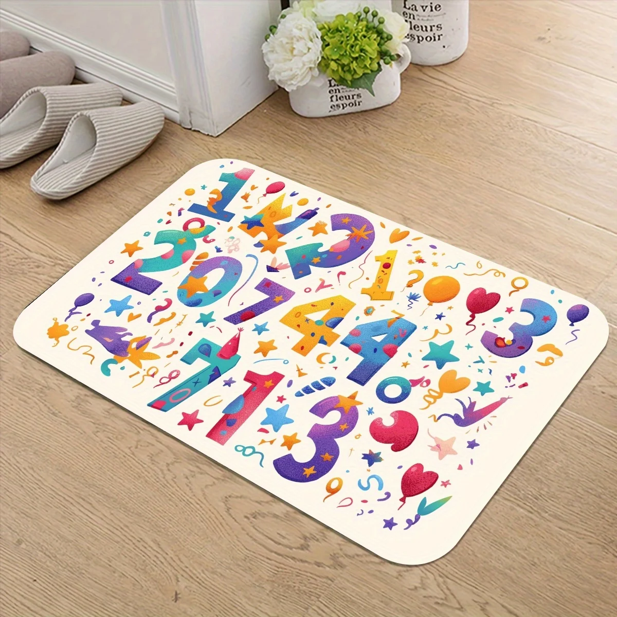 Colorful Number Pattern Doormat - Fun Math Digits Floor Mat, Kids Playroom Entry Rug, Non-Slip, Multiple Sizes