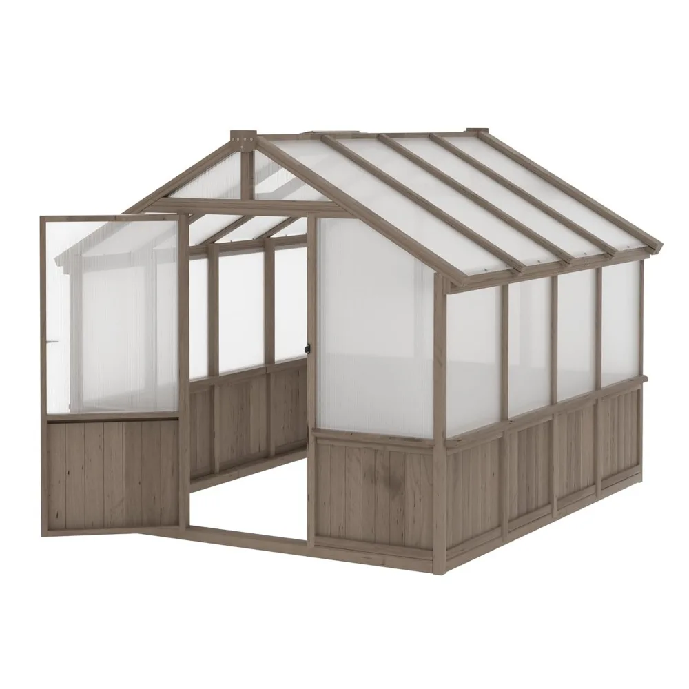 8x8 FT Greenhouses for Outdoors, Cedar Green House with 6MM Polycarbonate Panel, Greenhouse Kit with Adjustable Vent &, Custom
