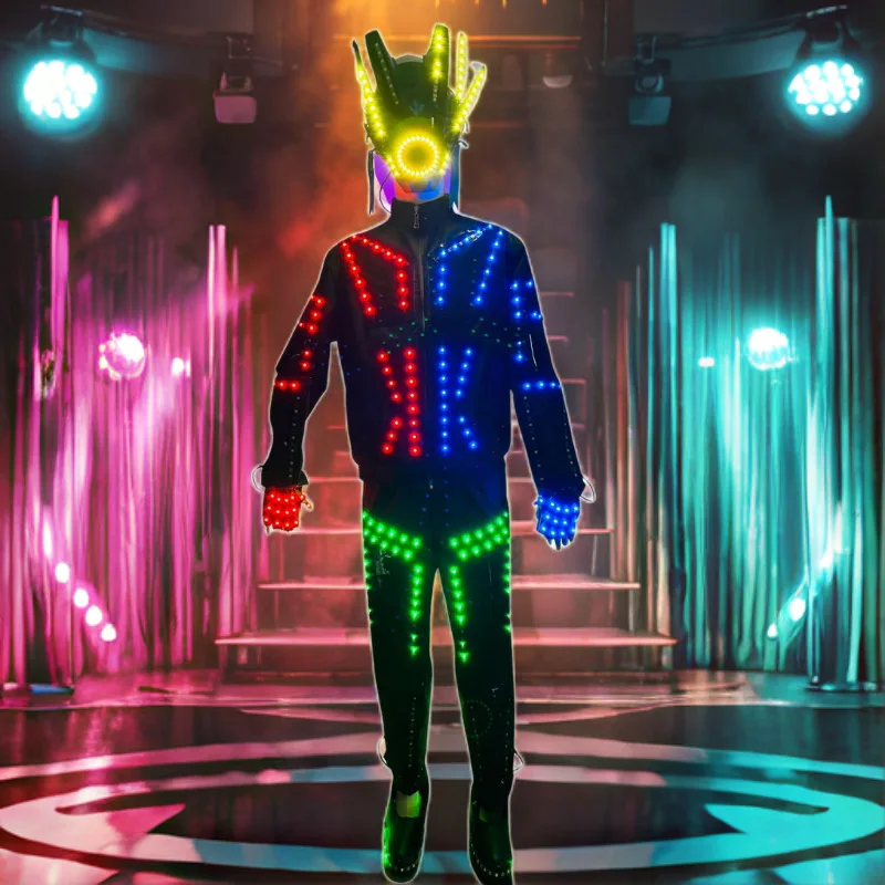

LED Robot Costume Multi-Modes Light Up Suit Shiny Glowing for Men Stage Performance Night Club Dancing Rave Party Cosplay
