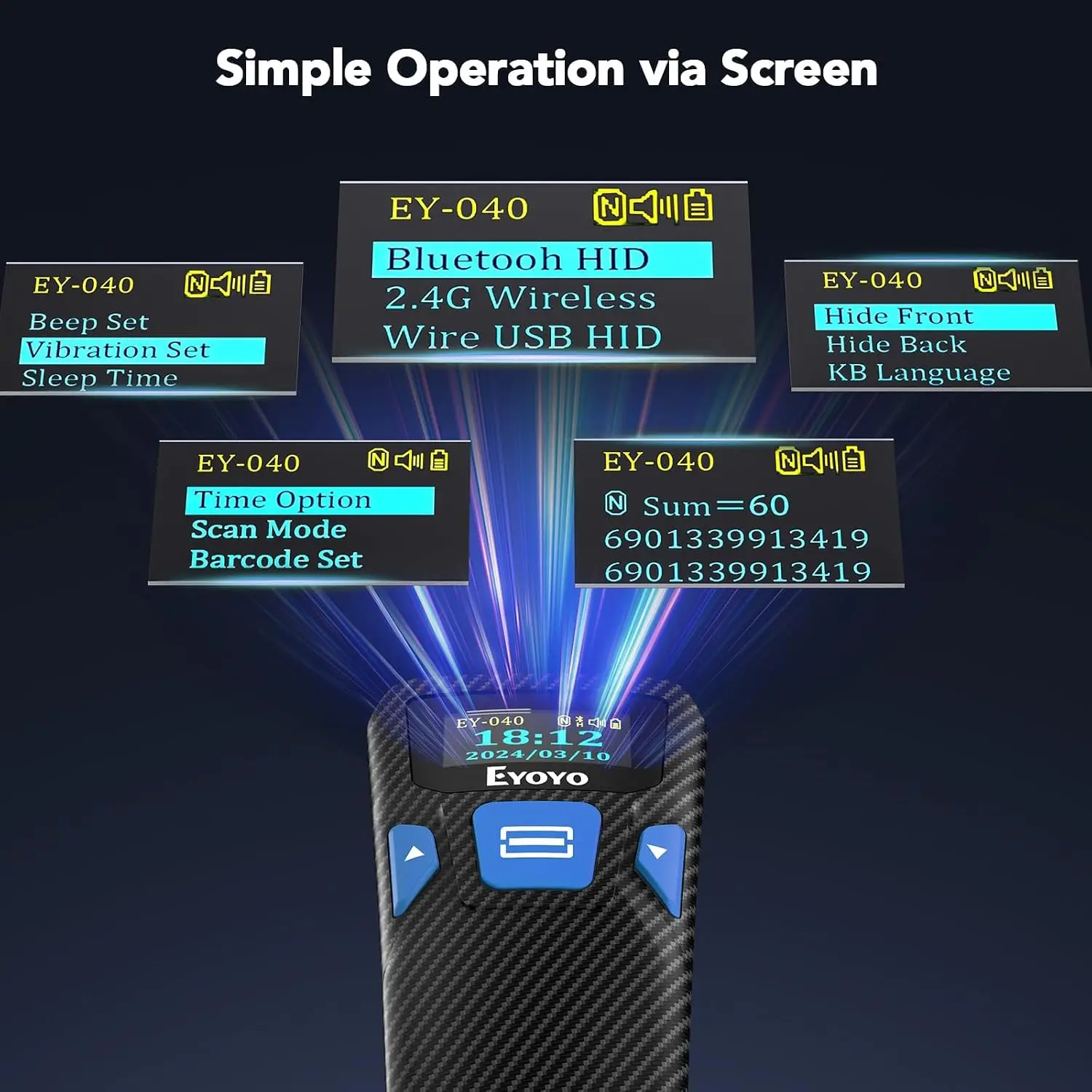 Eyoyo Mini Portable 2D Bluetooth Barcode Scanner with Smart Digital Display Wireless&USB Wired 1D 2D UPC QR Code Scanner Reader