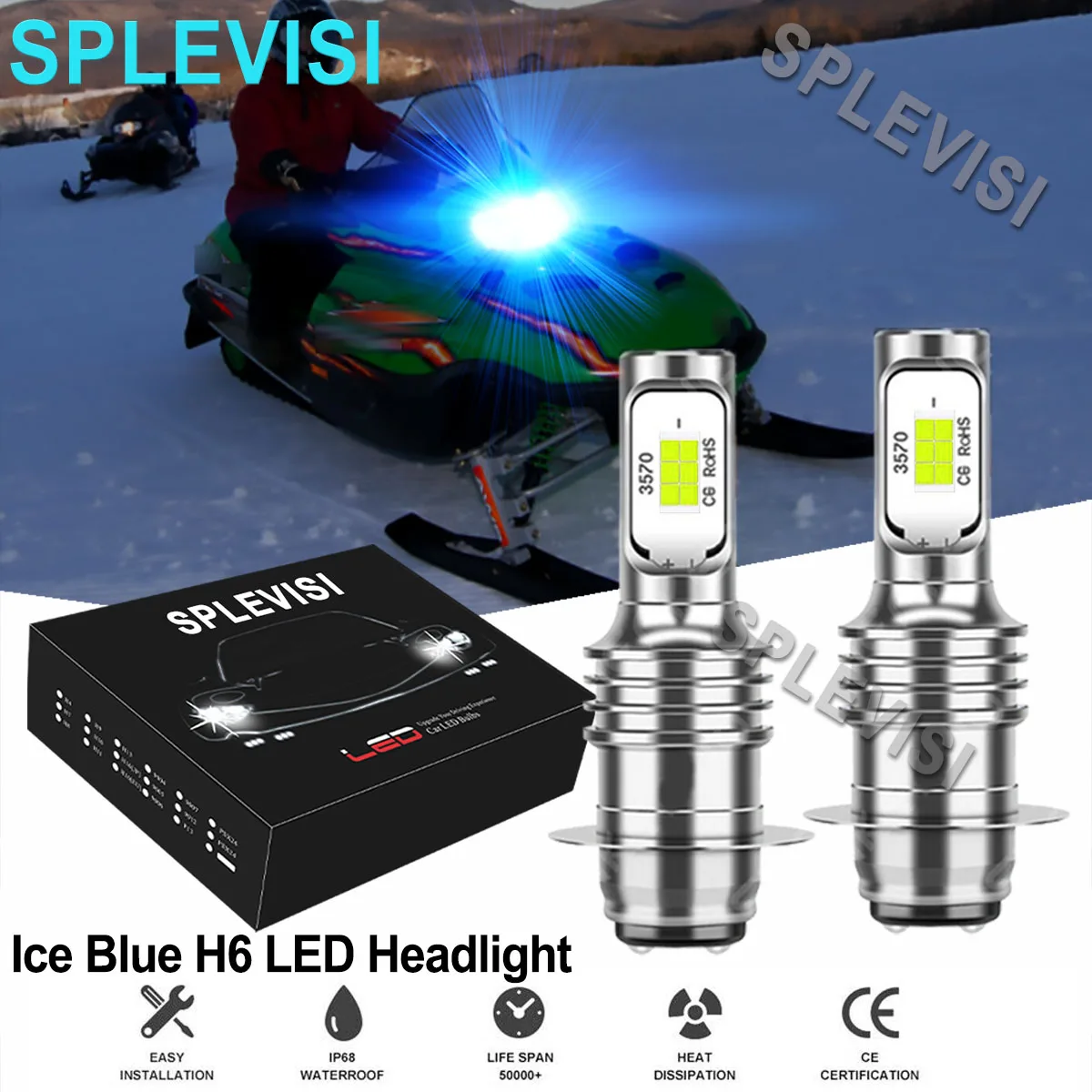 2x 70W Ice Blue LED Headlight Bulbs For Arctic Cat Bearcat 454 1996-1998 250 2x4 1999-2001 Hi/Low Beam OEM Part Number: 0409-005