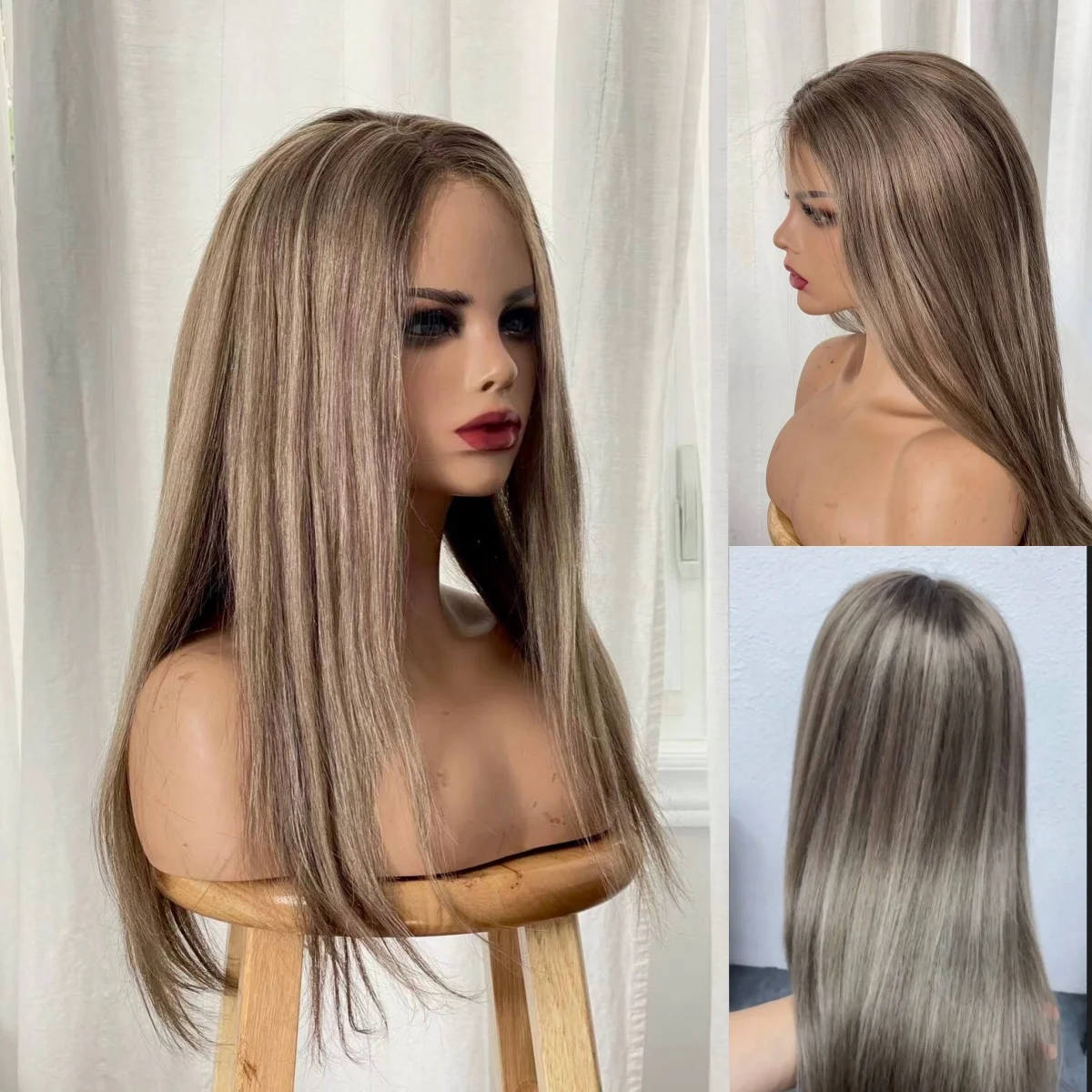 

Women's Wig Highlight Platinum Blonde Syntheic Wigs Straight Daily Cosplay Use Wig With Closure Without Glue On Clearance