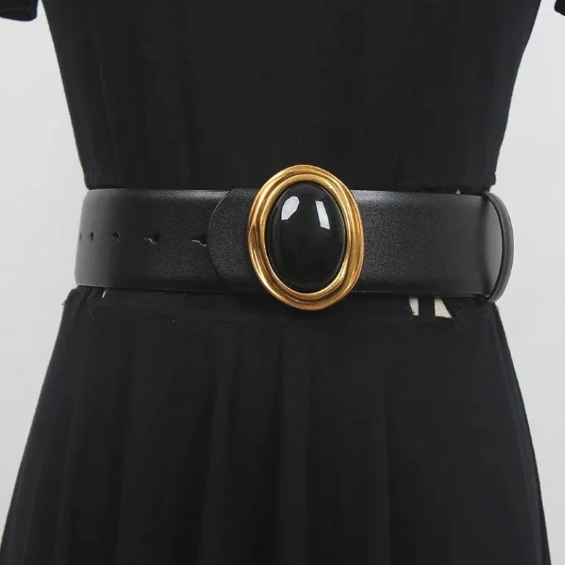 

Women's fashion diamond buckle leather belt ladies dress drawstring belt belt decorated with wide belt
