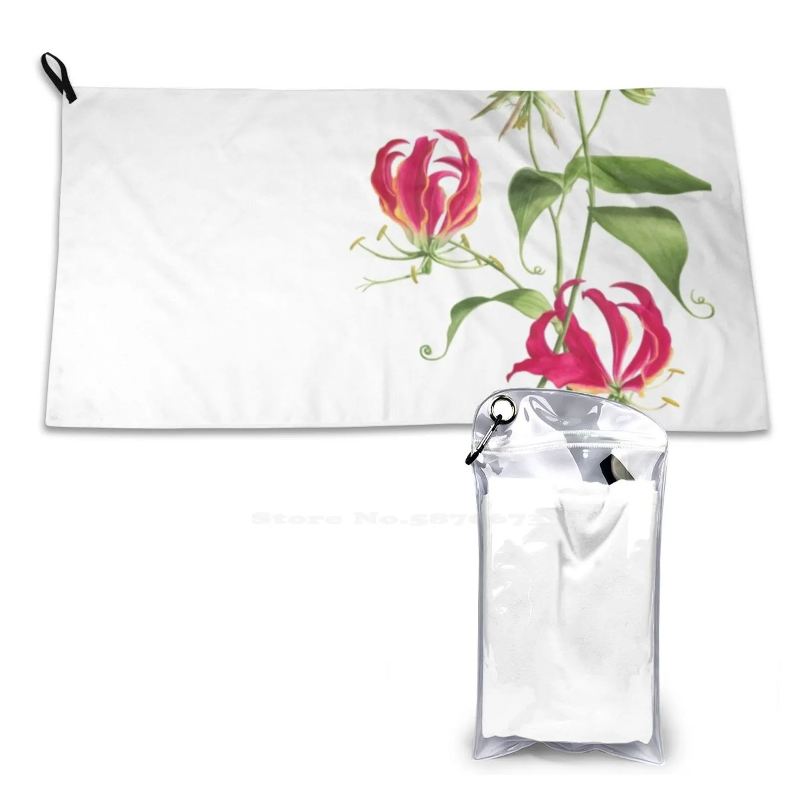 

Gloriosa Rothschildiana-Flame Lily Soft Towel Quick Dry Beach Towel Flowers Floral Spring Plant Watercolor Flower Watercolours