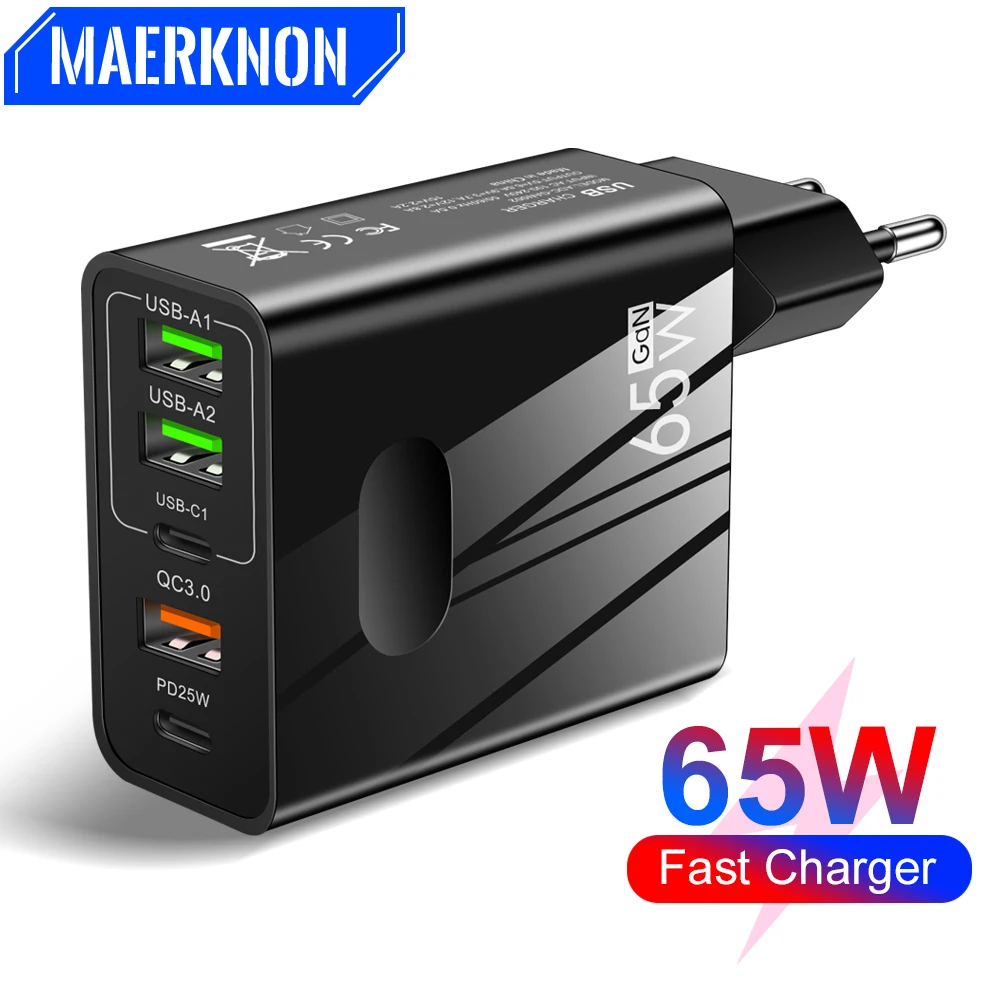 65W USB Charger 3USB 2PD Quick Charge 3.0 Fast Charger Type C For iPhone 14 13 Samsung Xiaomi Mobile Phone Wall Adapter Travel