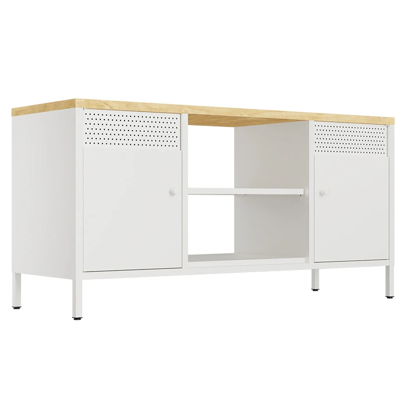 ！@Modern Wood Top Metal TV Stand with Large Storage Contemporary Living Room TV Units & Cabinet for Home Furniture