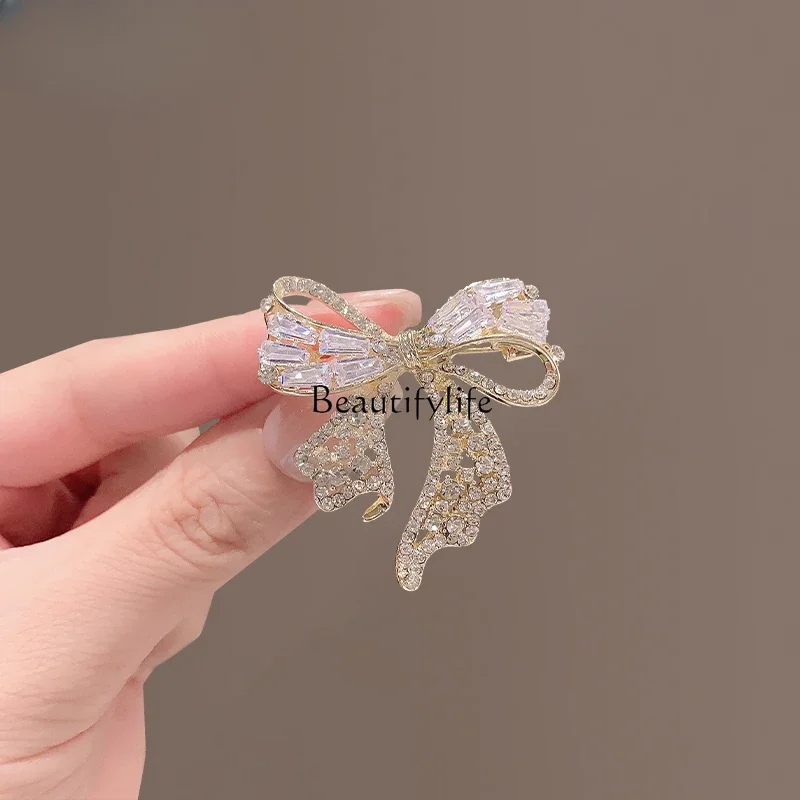 High-End Zircon Brooch Graceful Bow Suit All-Match Corsage Anti-Exposure