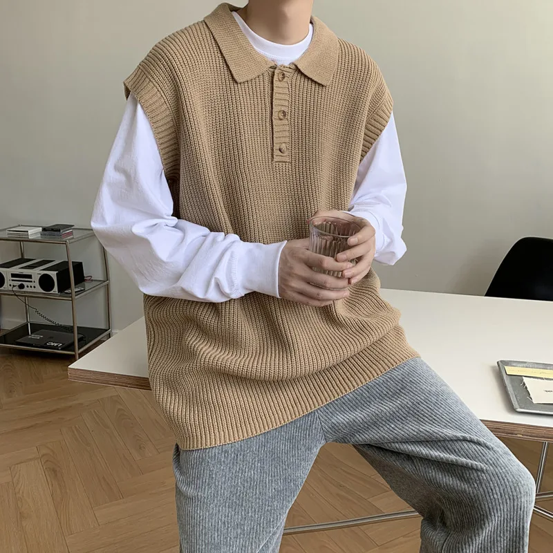 Winter Sweater Vest Men Warm Fashion Casual Black Knitted Pullover Men Korean Loose Sleeveless Sweater Mens Jumper Clothes