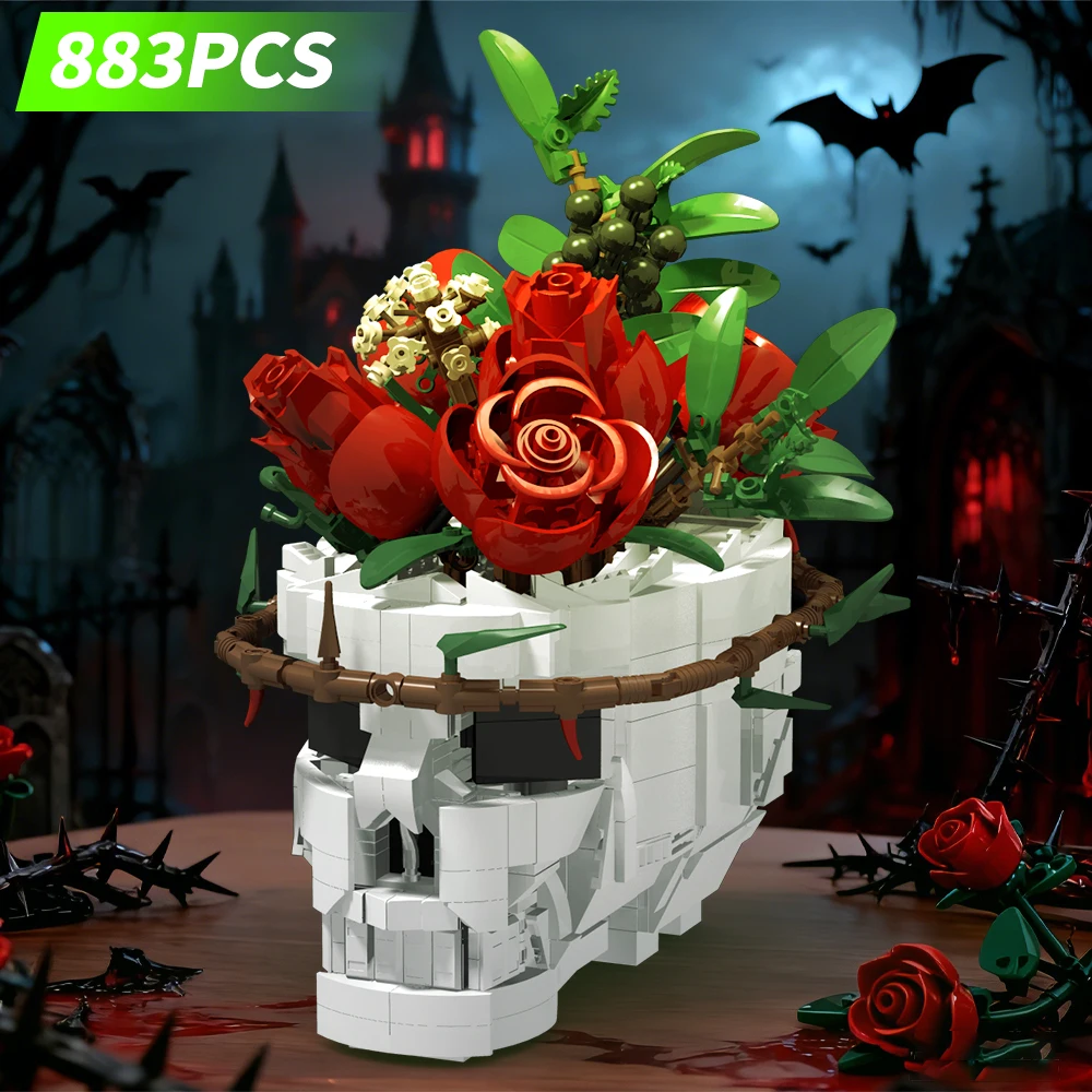 

Набор для сборки букета из черепов и роз в готическом стиле, коллекционный набор для создания кашпо в виде черепа для взрослых, подарок для любителей готики