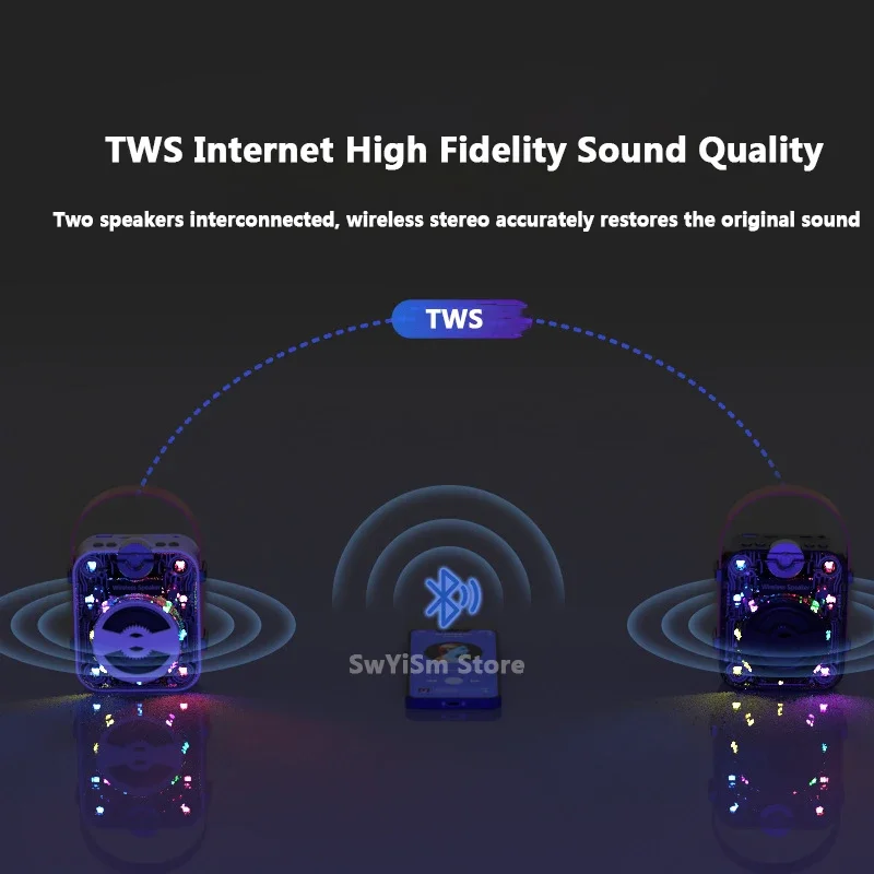 Transparent Mecha Fashion Portable RGB Pickup Rhythm Light Game Bluetooth Speaker Caixa De Som Camping Heavy Bass Family Party