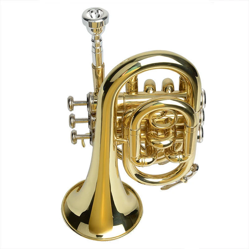 European high-end professional trumpet B-flat palm trumpet pocket trumpet mini trumpet cornet three-key small trumpet three-tone