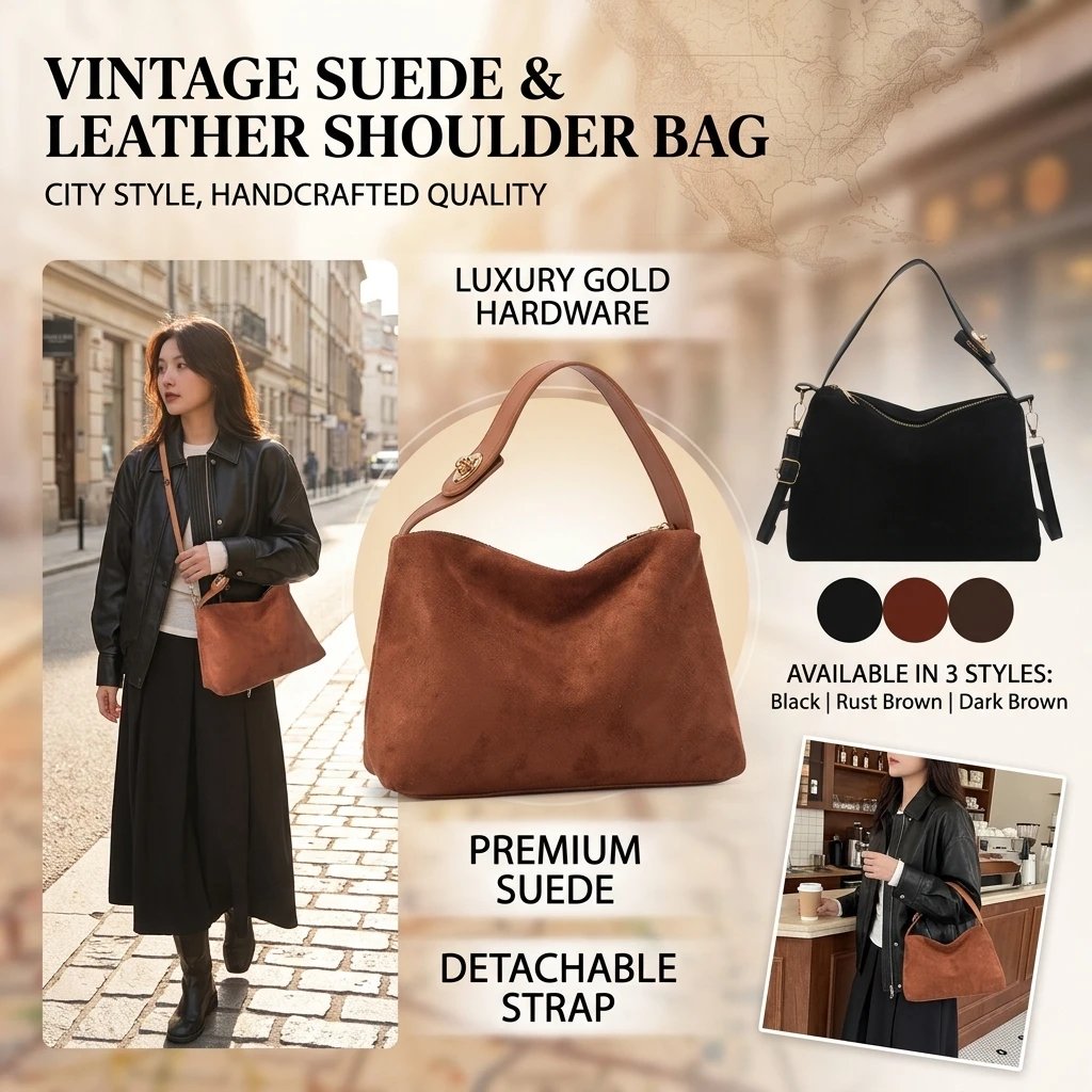 Women's Retro Frosted Suede Crossbody Bag Versatile Underarm Tote Handbag New Single Shoulder Bag for All Seasons