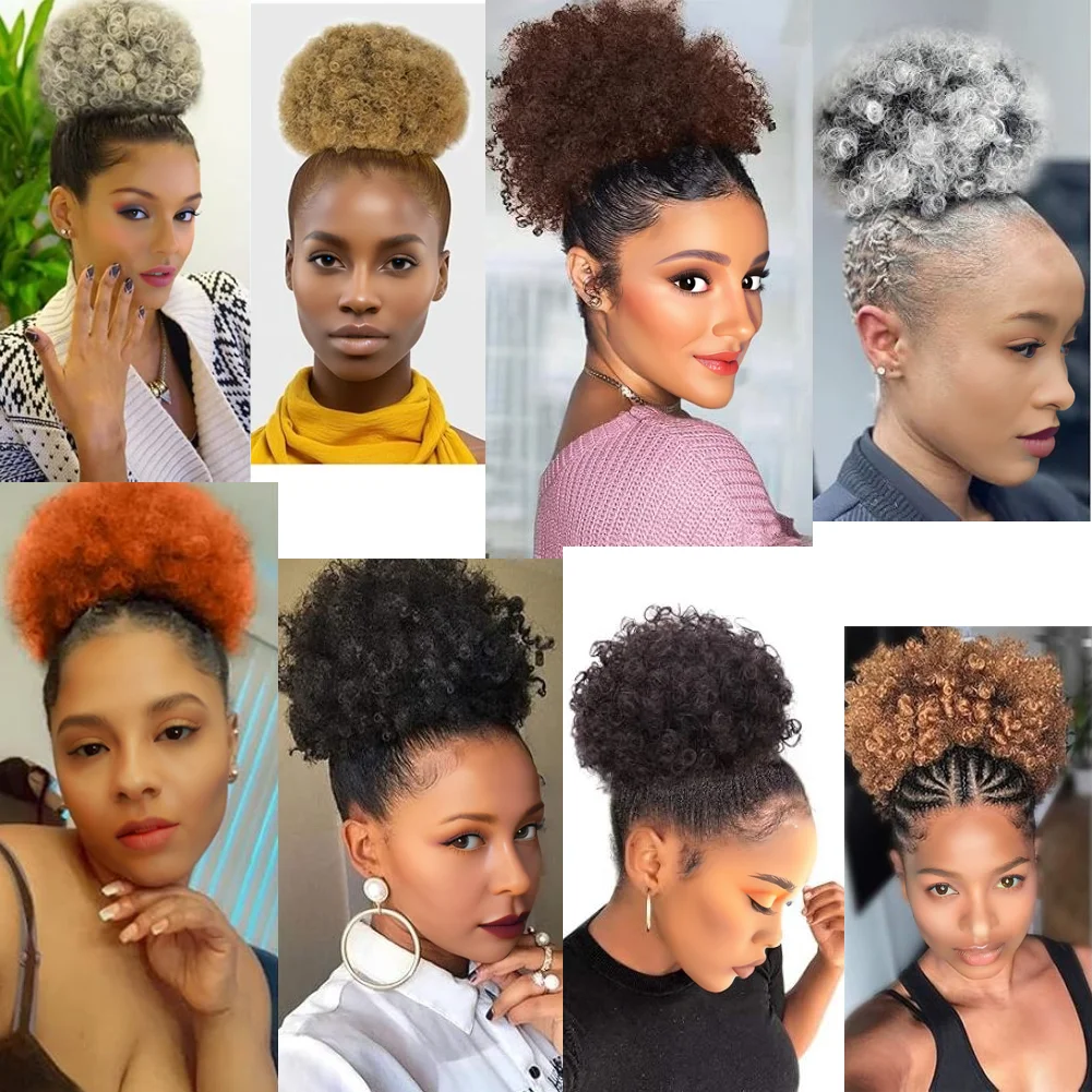 Afro Puff Drawstring Ponytail Extension Short Afro Kinky Curly Hair Bun Ponytail Extension Synthetic Hair Pieces for Black Women