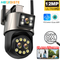 8x Zoom 12MP Outdoor Wifi IP CamerDual Lens 2Way Audio Video Surveillance PTZ Camera HD Wireless Human Detect CCTV Cam iCsee