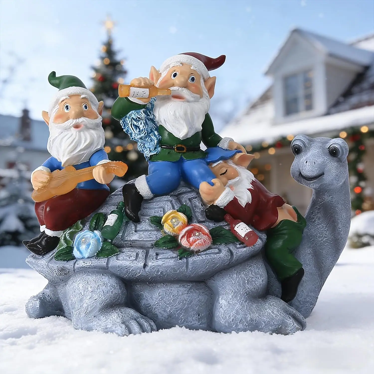 تمثال التماثيل للحديقة بالطاقة الشمسية مع سلحفاة، ديكور خارجي لساحة فناء الحديقة، هدية فريدة من نوعها