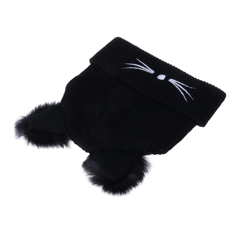 for Cat Ear Fur Hat Ladies Embroidered Knitted Hat Women's Cap With Flurry Fur Trim Winter Warm Ear Protector for Cat 69HE