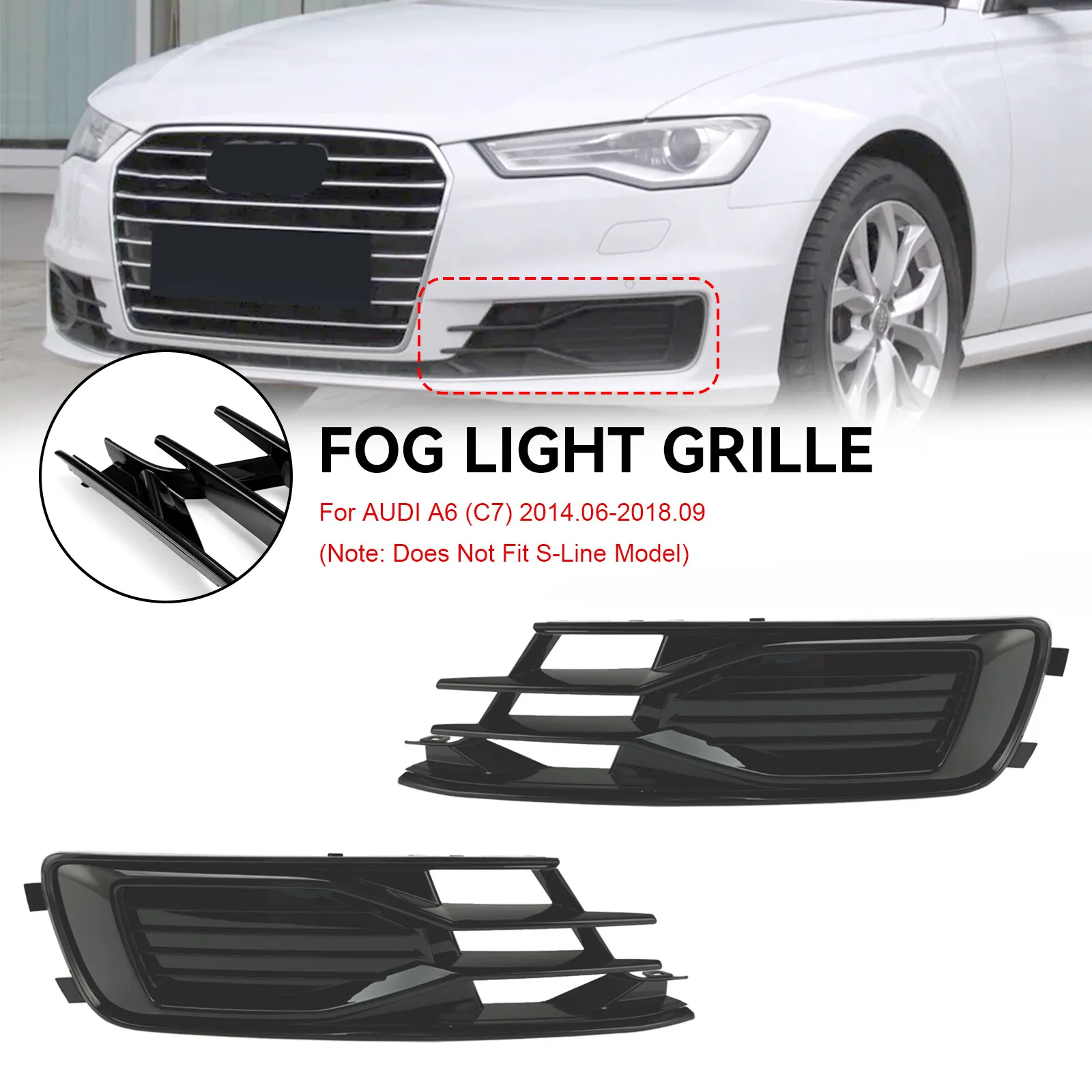 

2PCS Car Front Bumper Foglight Cover Grill Grille For Audi A6 / A6 Quattro 2016 2017 2018 4G0807647 4G0807648 Car Accessories