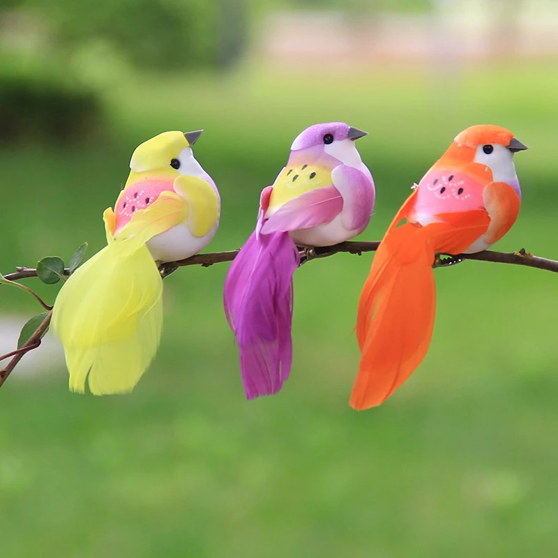 Juego de plumas de espuma Artificial para decoración del hogar, plumas de colores para pájaros, decoración de boda, 6 unidades