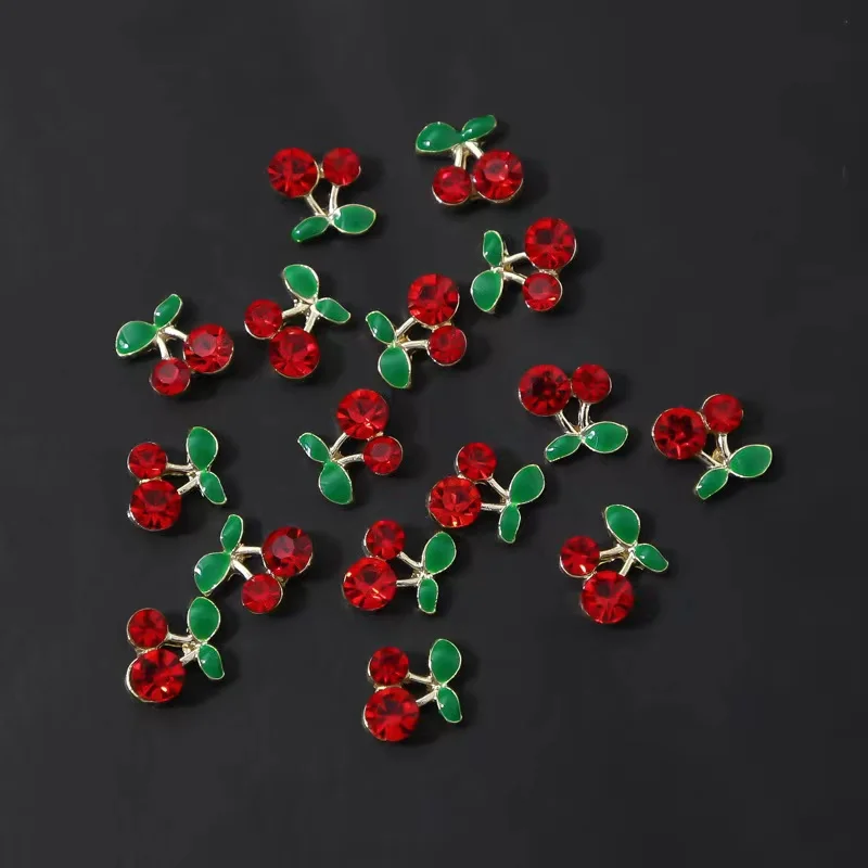 10Pcs Mini Cherry Nails Charms Rhinestones 3D Alloy Luxury Nails Art Parts Accessories Glitter Metal Manicure Decorations 6/8mm