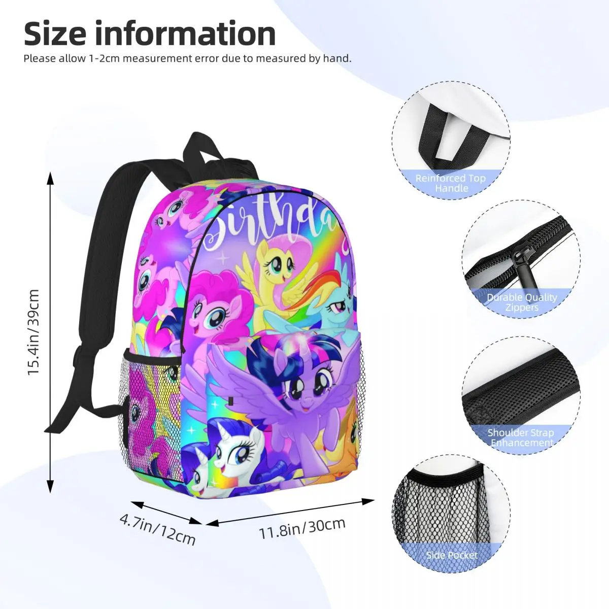 My Little Pony For Girls Boys Large Capacity Student Backpack Lightweight waterproof Backpack 15inch