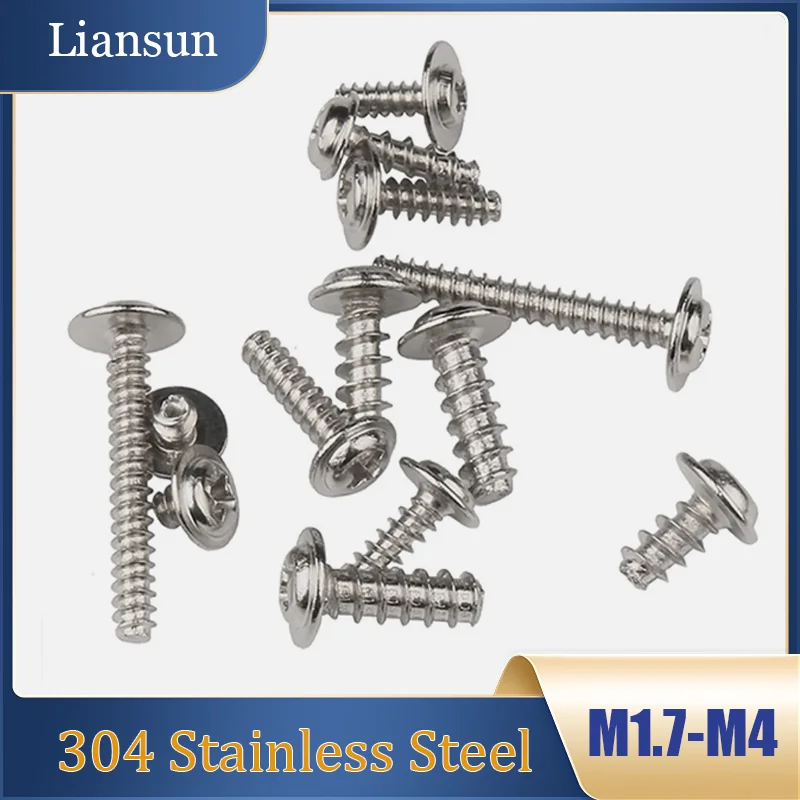 Cross Recessed Round Head Machine Bolt With Washer M1.7 - M4 304 Stainless Steel Cross Round Head Self-Tapping Screw With Washer