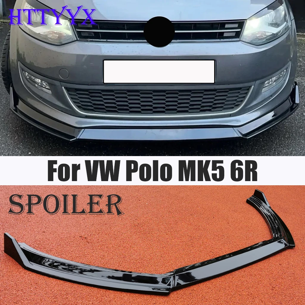 

HTTYYX Gloss Black Front Bumper Splitter Lip 3Pcs Fit for VW Polo MK5 6R Standard Pre‑Facelift 2010 2011 2012 2013