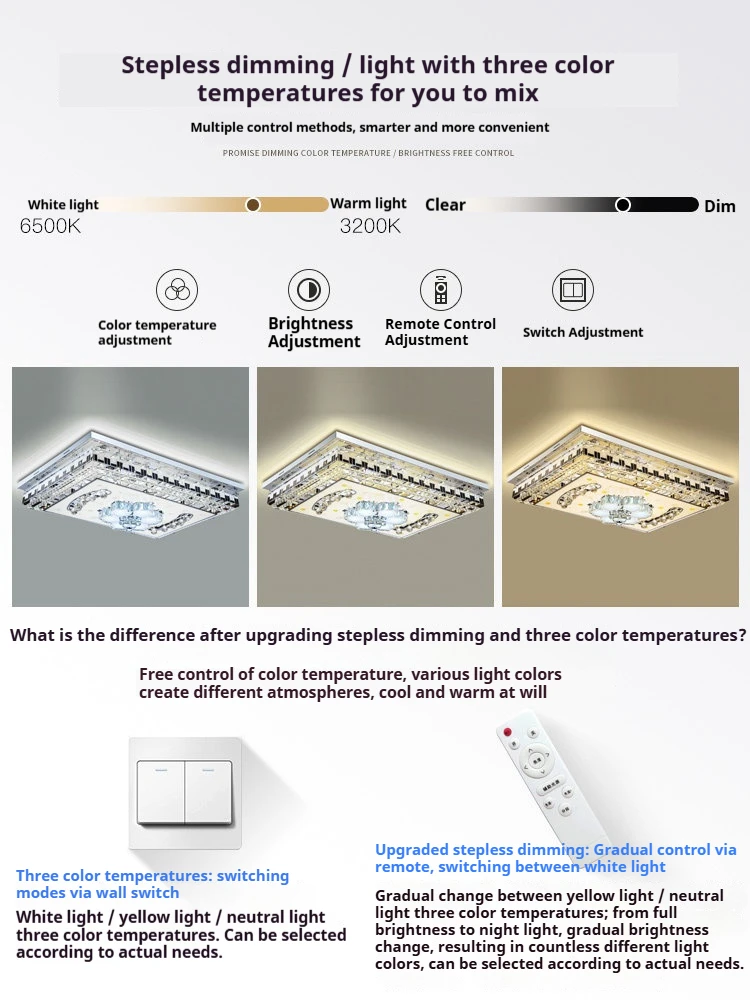 Light Luxury Rectangular Led Crystal Ceiling Light For Home Decoration Villa Living Room Bedroom Adjustable Lighting Fixtures