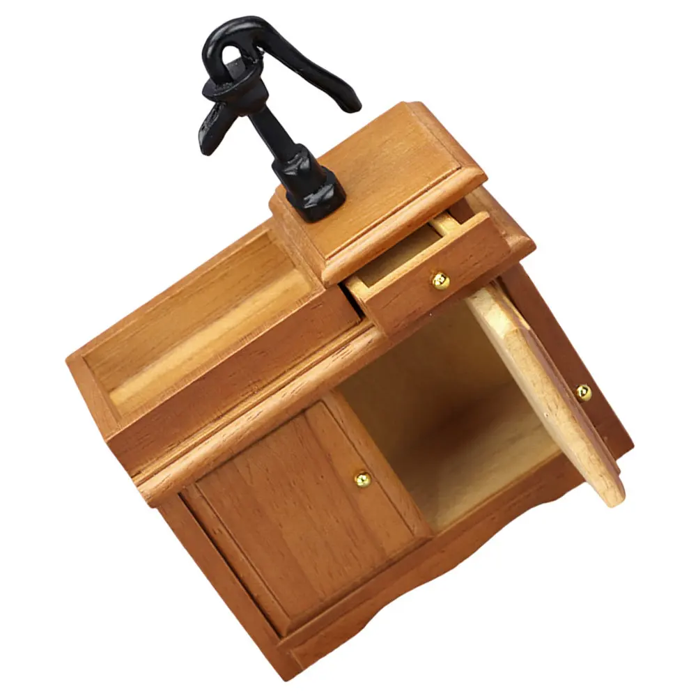 

Mini House Wooden Washing Basin Cabinet for Home Decor Miniature Bathroom Furniture Decoration Simulation Washbasin Accessory
