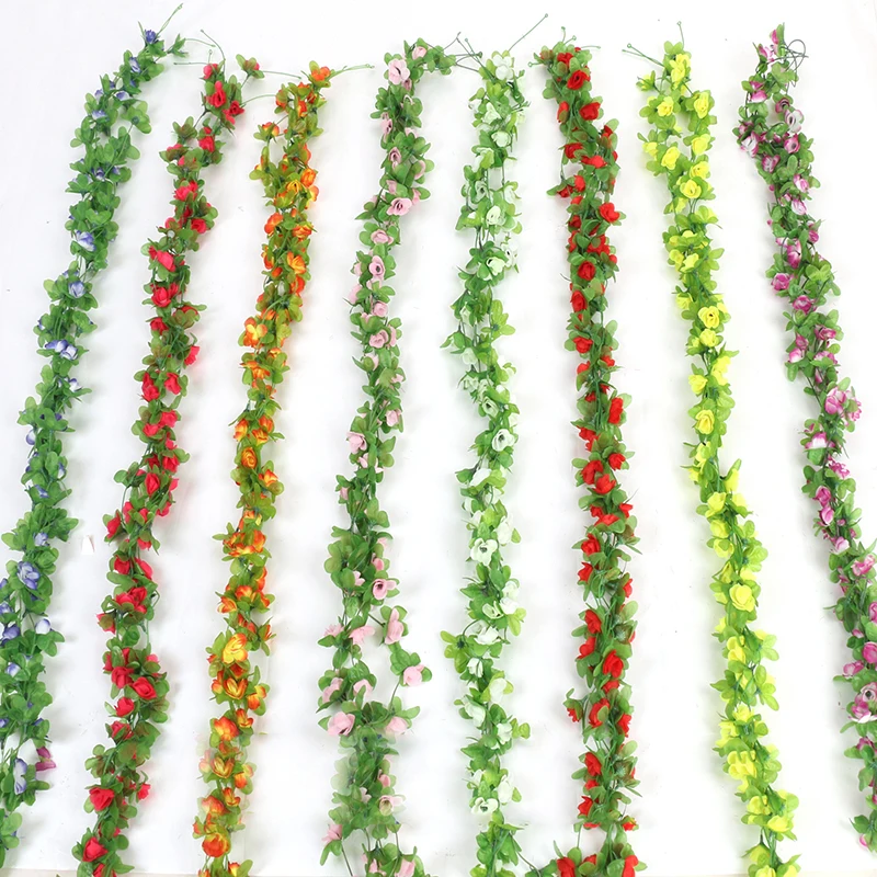 Artificial Ivy Small Roses Fake Flowers Vine Garland Wedding Arch Store Home Decoration Wall Hanging Green Plants Rattan Leaf