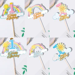 1Pcs Rainbow Cake Topper Rainbow Sun Cake Decorations Kids 1st Birthday Party Decorations Baby Shower Baking Dessert Supplies