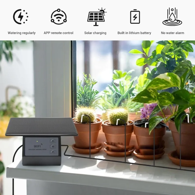 Solar Powered Drip Irrigation Kit Automatic Plant Watering System APP Control Indoor Outdoor Garden