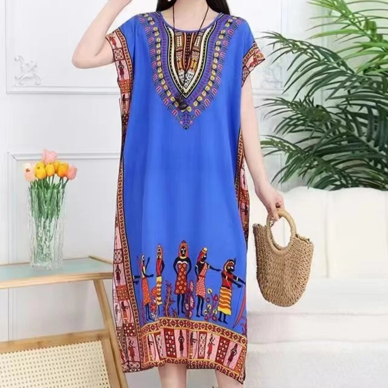 Straight Casual Maternity Dress Flower Short Sleeve Elegant Chic Long Dress Loose Summer Large Swing For Woman Clothing Trend view 2