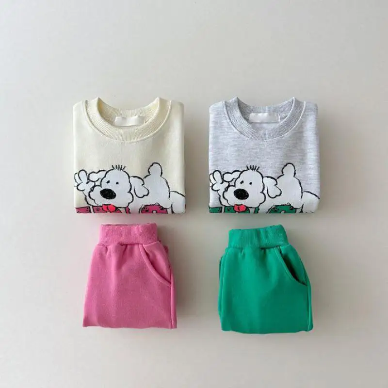 2024 Spring Boy Girl Children Cartoon Long Sleeve Tops+Casual Pants 2ps Baby Letter Print Sweatshirt Suit Kid Cotton Clothes Set