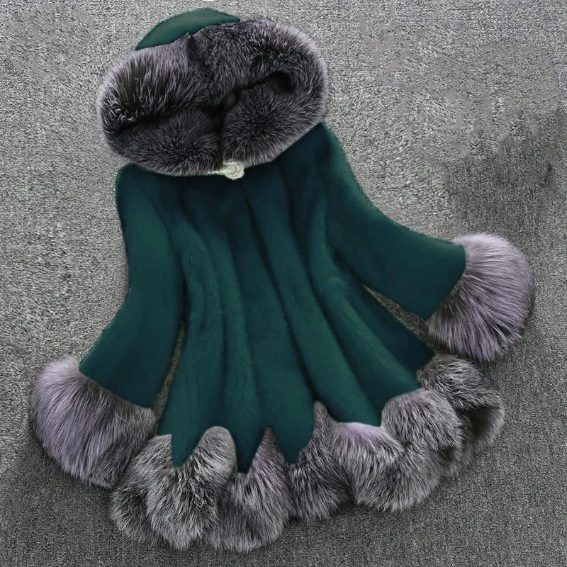 2025 ملابس نسائية موضة تقليد معطف بياقة من فرو الثعلب شتاء جديد 1117