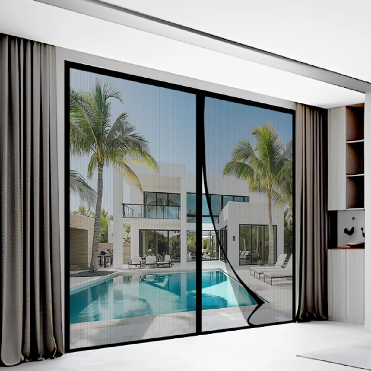 Extra Large Summer Black Fiberglass Mesh Magnetic Screen Door for Home No-Drill Mosquito Proof Breathable Soft Screen Door Curta