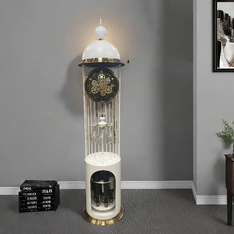 2026 modern still life decorative metal material quartz mobile gear floor clock, suitable for living room