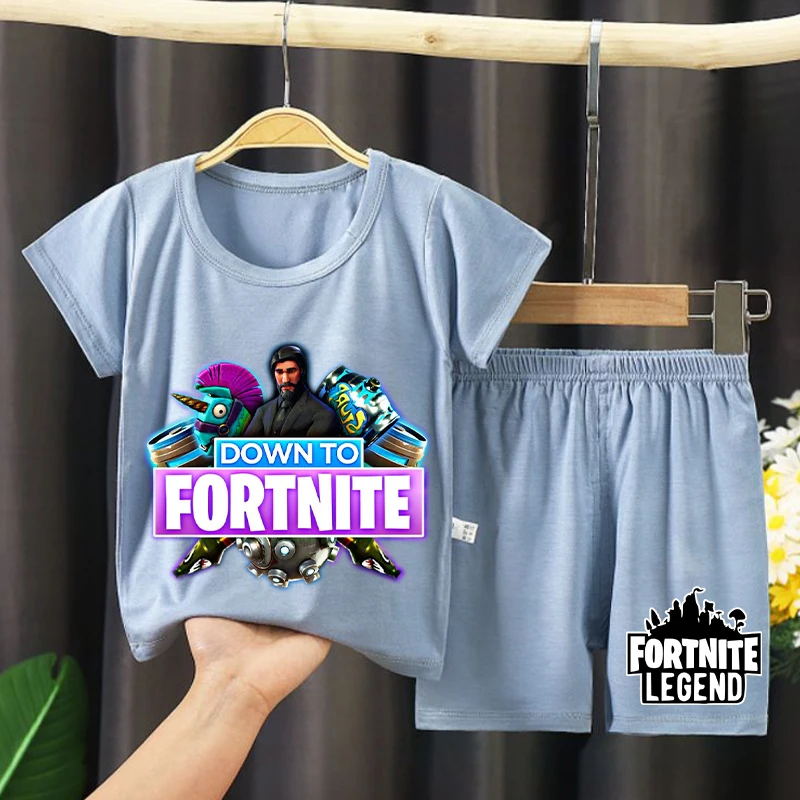 Fortnites 어린이 잠옷 만화 게임 그림 인쇄 짧은 소매 잠옷 아기 소년 Kawaii Loungewear 여름 어린이 의류