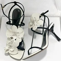 Flower Designer Sandals Women New Summer Slingback Sandals Female Stiletto Heels Elegant Party Wedding Shoes Floral High Heels